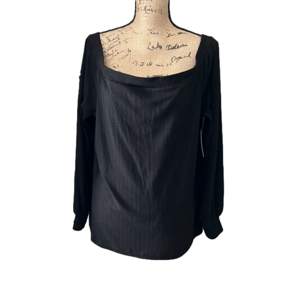 Nine Weat Off the Shoulder Black Top Thin Striped Texture Brand New Size XXL